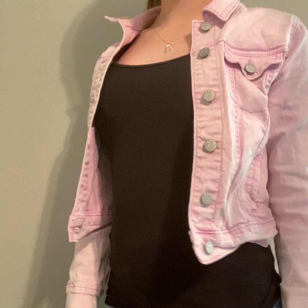 Pink jean cropped jacket girls size 12- old Navy